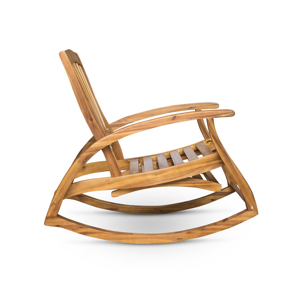English Elm Christopher Knight Home® - Outdoor Acacia Wood Rocking Chair with Retractable Footrest, Durable Weather-Resistant Porch Patio Seating Comfortably Teak 63337.00