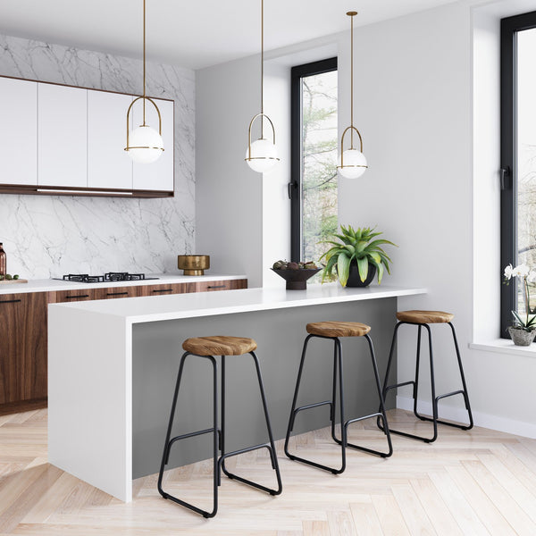 English Elm Orson Saddle Counter Height Stool Set of 2 - Natural Light Brown Saddle Seats, Metal Legs, Industrial Chic B136P159032