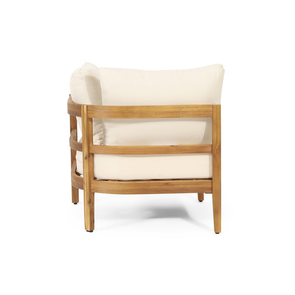 English Elm Crowne Outdoor Corner Chat Set Acacia Wood Woven Rattan Patio Conversation Furniture 74131.00