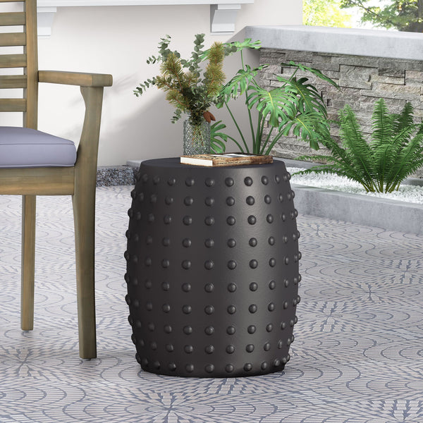 English Elm Outdoor Sculptural Concrete Barrel Side Table for Patio Balcony and Sunroom Decor 73447.00