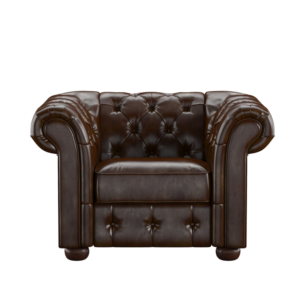 Homelegance By Top-Line Pietro Tufted Scroll Arm Chesterfield Chair Brown Bonded leather