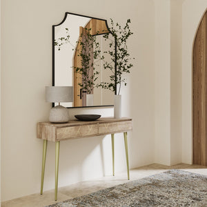 English Elm Jager Console Table - Handcrafted Mango Wood With Gold Accents, Mid-Century Style & Storage Solution B136P158750