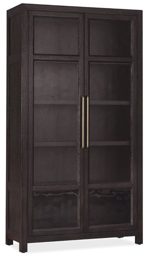 Hooker Furniture Driftwood Buckboard Display Cabinet With Seeded Glass, Plate Grooves & Touch Led Lighting For Home Blacks 6820-75906-99