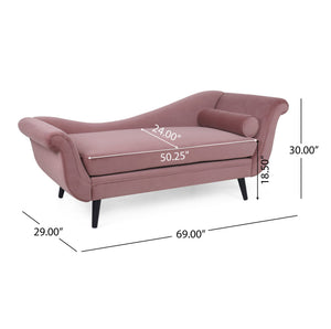 English Elm Chaise Lounge Velvet Upholstered with Birch Legs Elegant Salon Style Living Room Accent Pink 69103.00DUSPNK