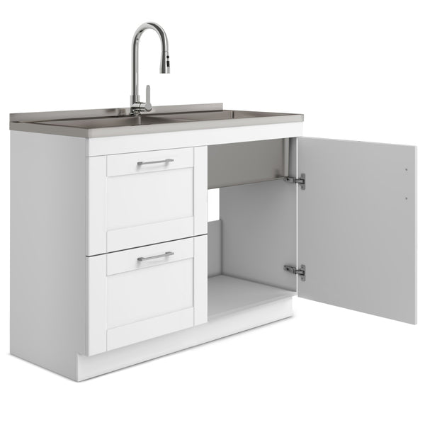 English Elm Modern Wide Shaker Laundry Cabinet - 46" With Deep Stainless Steel Sink & Organized Storage Space B136P158795