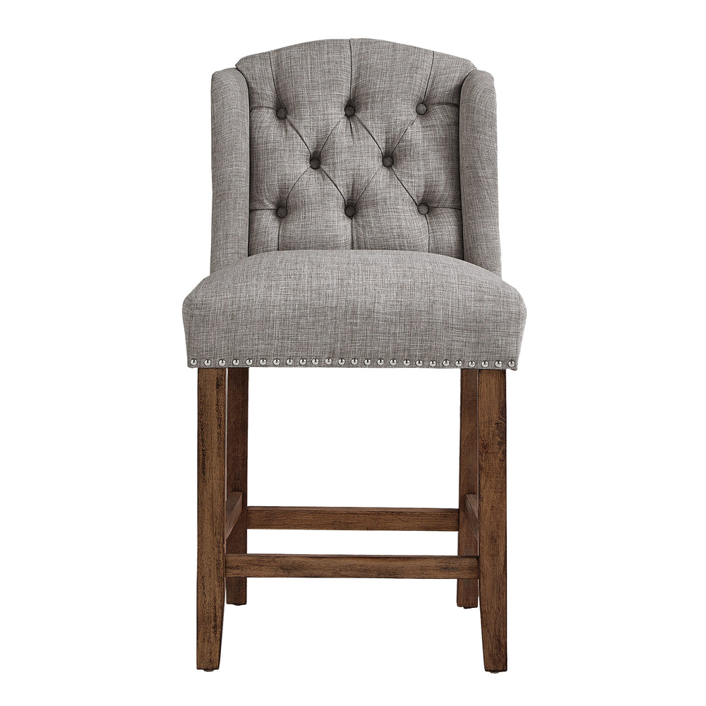 Homelegance By Top-Line Morrigan Tufted Linen Wingback Stools (Set of 2) Brown Rubberwood