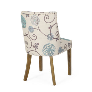 English Elm Fabric Dining Chairs with Nailhead Trim Plush Seat Rubberwood Legs Set of 2 72610.00WHTBLU