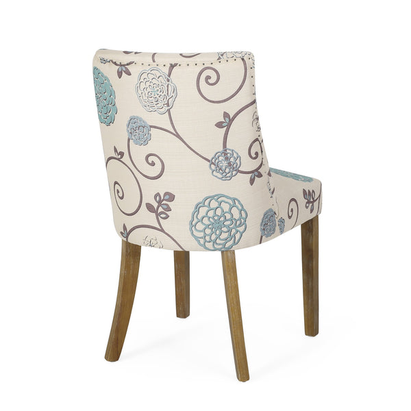 English Elm Fabric Dining Chairs with Nailhead Trim Plush Seat Rubberwood Legs Set of 2 72610.00WHTBLU