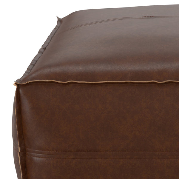 English Elm Brody Large Square Pouf - Distressed Dark Brown Faux Leather Coffee Table & Cozy Footstool B136P159349