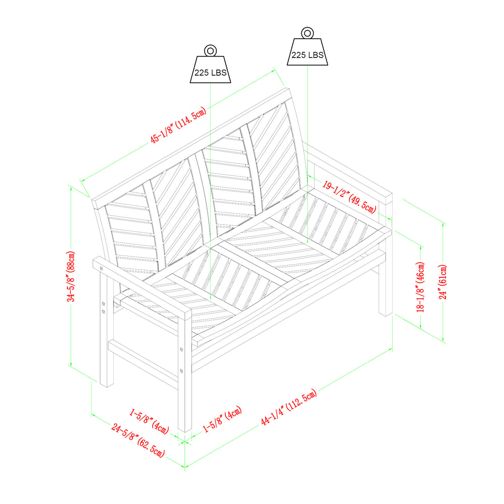 48" Solid Acacia Chevron Outdoor Loveseat Dark Brown OW48VINLSDB Walker Edison