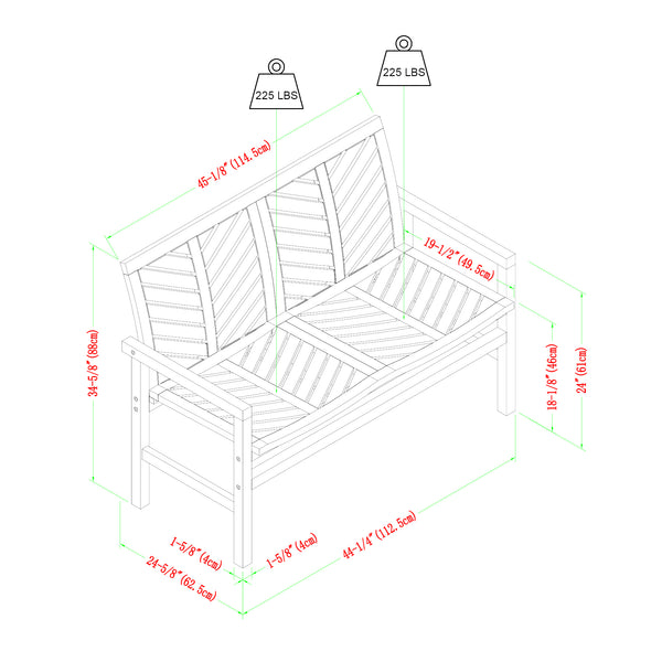 48" Solid Acacia Chevron Outdoor Loveseat Dark Brown OW48VINLSDB Walker Edison