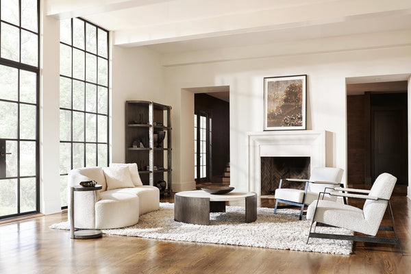 Bernhardt Bernhardt Prado Stacked Round Accent Table In Porcini Wood With Distressed Bright Graphite Base, Rustic Modern Statement Piece 324127B