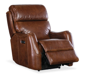 Hooker Furniture Harlan Zero Gravity Power Recliner With Usb Port, Top-Grain Leather, Bustle Back & Metal Base Brown SS734-PHZ1-088