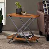 Christopher Knight Home® - Noble House - Oxbow Modern Industrial Handcrafted Wood Side Table, Light Walnut and Gray