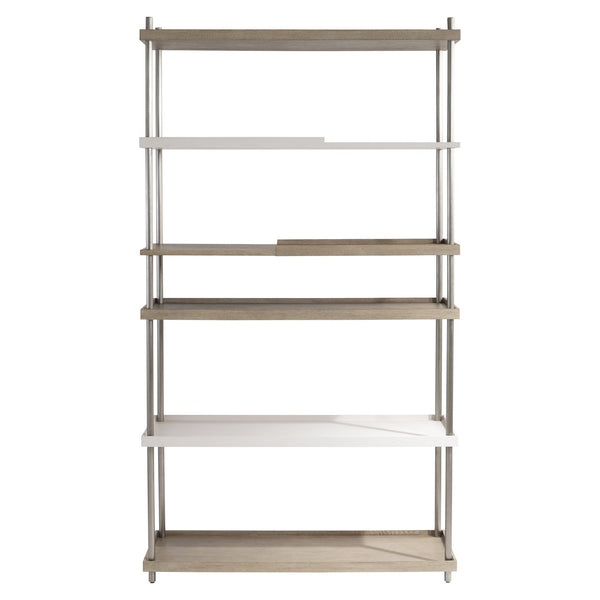 Bernhardt Bernhardt Anax Etagere Sculptural Oak & Faux Stone Shelving With Graphite Cast-Aluminum Posts, 80" Tall 313812