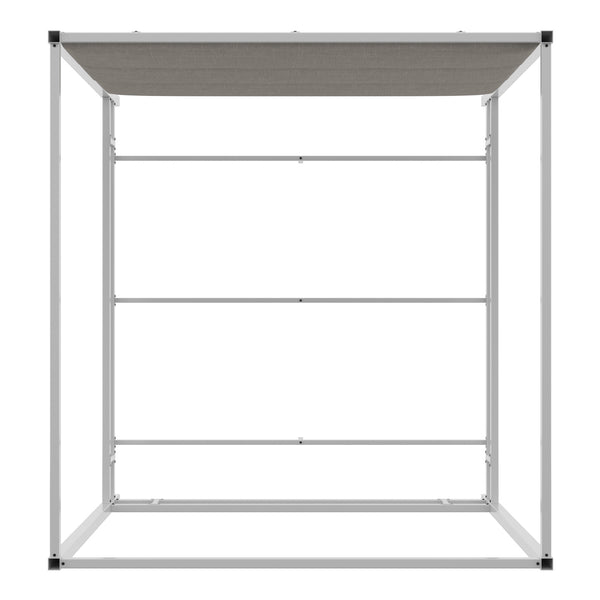 Homelegance By Top-Line Marcel Chrome Finish Metal Canopy Bed with Linen Panel Headboard Chrome Metal