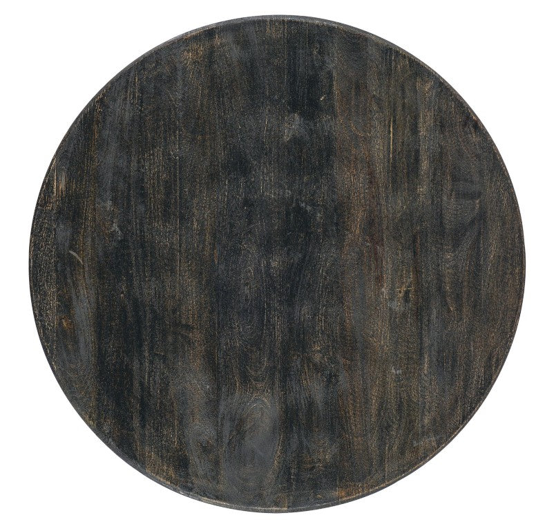 Hooker Furniture Commerce Arness Cocktail Table — Solid Mango Wood Round Pedestal, Rustic Global Charm, Unique Grain Finish Black 7228-80072-89