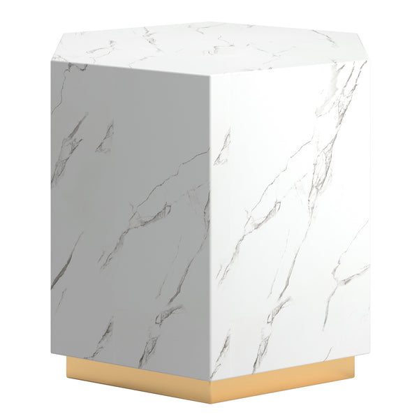 Homelegance By Top-Line Blaise Faux Marble End Table with Casters White Marble