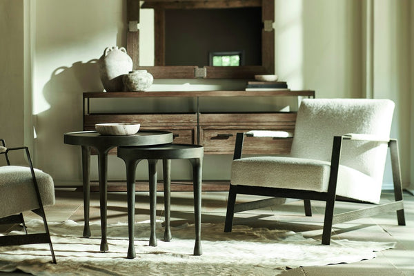 Bernhardt Bernhardt Casa Paros Basin Top Accent Table — 18" Compact Rustic-Modern Side Table W/ Anthracite Steel Finish 317122