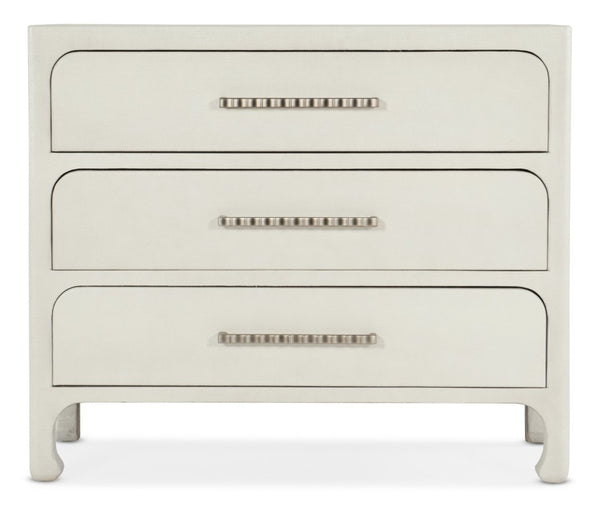 Hooker Furniture Serenity Raffia Accent Chest With Soft-Close Drawers, Champagne Pulls & Sand Dollar Grasscloth Texture White 6350-85001-03