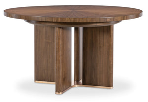 Hooker Furniture Eleana Starburst Walnut Round Dining Table With Sunlit Bronze Pedestal And Removable 20" Leaf 7252-75203-85