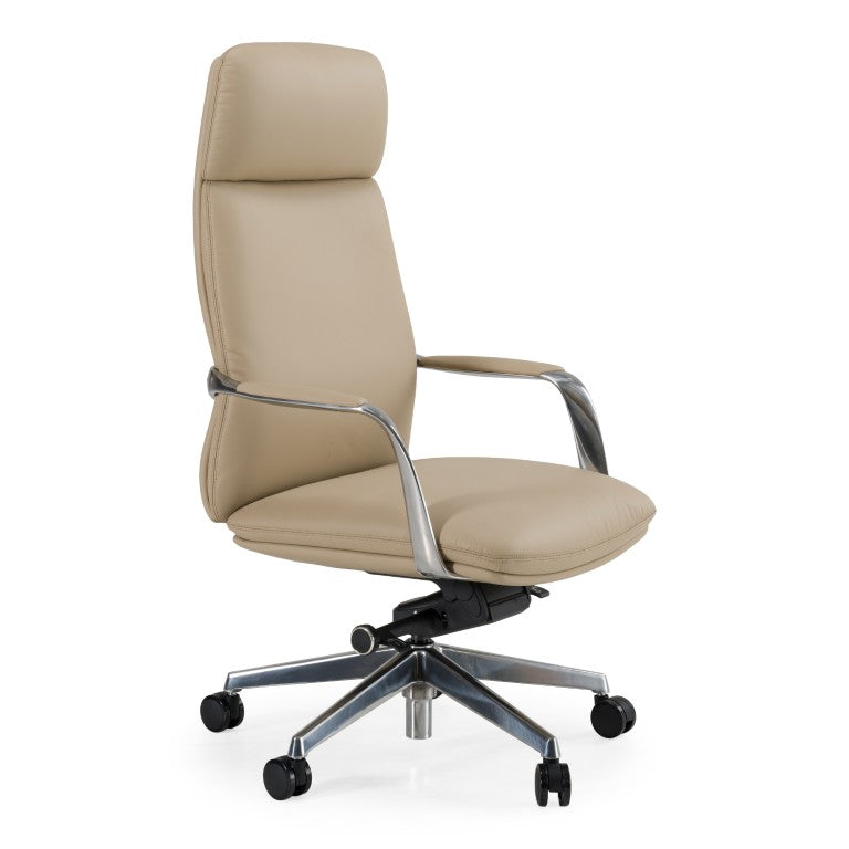 VIG Furniture Ozark Executive Tan Vegan Leather Office Chair With High-Back Ergonomics, Tilt, Aluminum Base VGFU-A2216-1-TAN