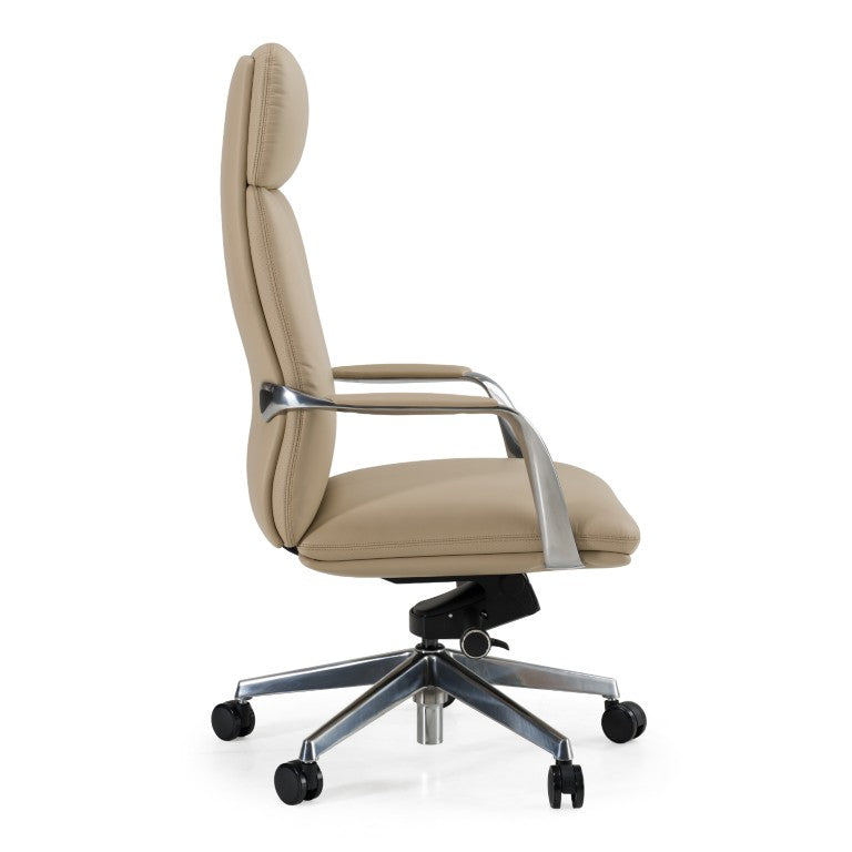 VIG Furniture Ozark Executive Tan Vegan Leather Office Chair With High-Back Ergonomics, Tilt, Aluminum Base VGFU-A2216-1-TAN