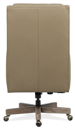 Hooker Furniture Wright Top-grain Leather Executive Swivel Chair with Wood Accents for Home Office EC387-C7-005
