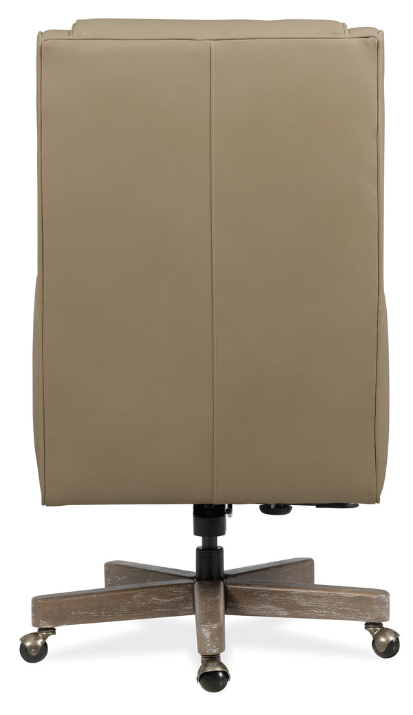 Hooker Furniture Wright Top-grain Leather Executive Swivel Chair with Wood Accents for Home Office EC387-C7-005