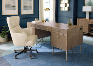 Hooker Furniture Sonnet Executive Desk With Wren Oak Veneer, Cane Drawers, Reversible Writing Surface & Wire Mgmt 6072-10462-85