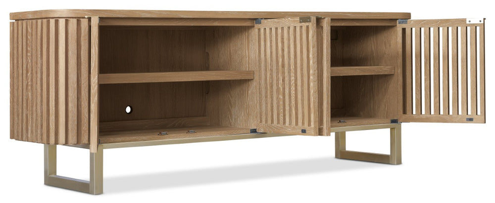 Hooker Furniture Commerce Easton Entertainment Console In Desert Oak — White Oak Solids, Slatted Doors, Cable Management, 78" Wide 7228-55050-82