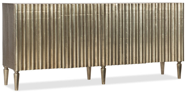 Hooker Furniture German Silver Console Credenza With Mango Wood, Textured Panels, Soft-Close Doors & Ventilated Back - Elegant Storage Solution 5637-85001-SLV