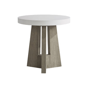 Bernhardt Bernhardt Rochelle Sculptural Outdoor Side Table — 24" Round Gr Concrete Top With Teak Tri-Leg Base, Weather-Resistant Elegance K1830