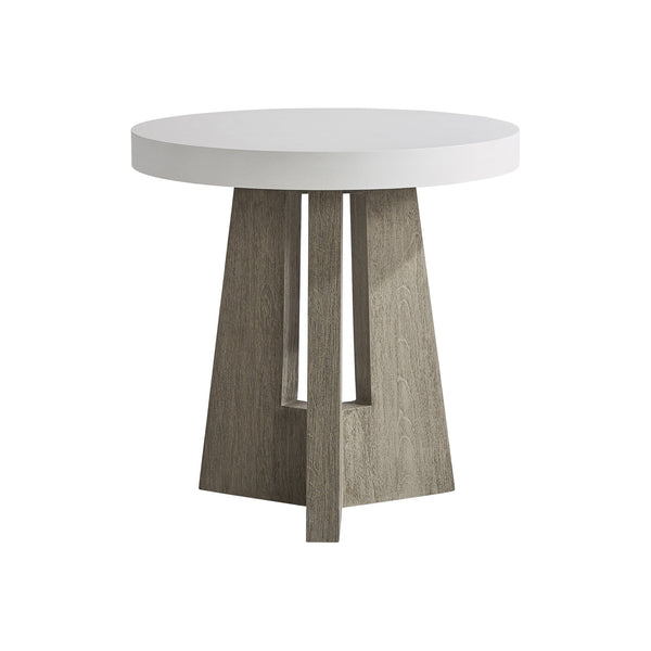 Bernhardt Bernhardt Rochelle Sculptural Outdoor Side Table — 24" Round Gr Concrete Top With Teak Tri-Leg Base, Weather-Resistant Elegance K1830
