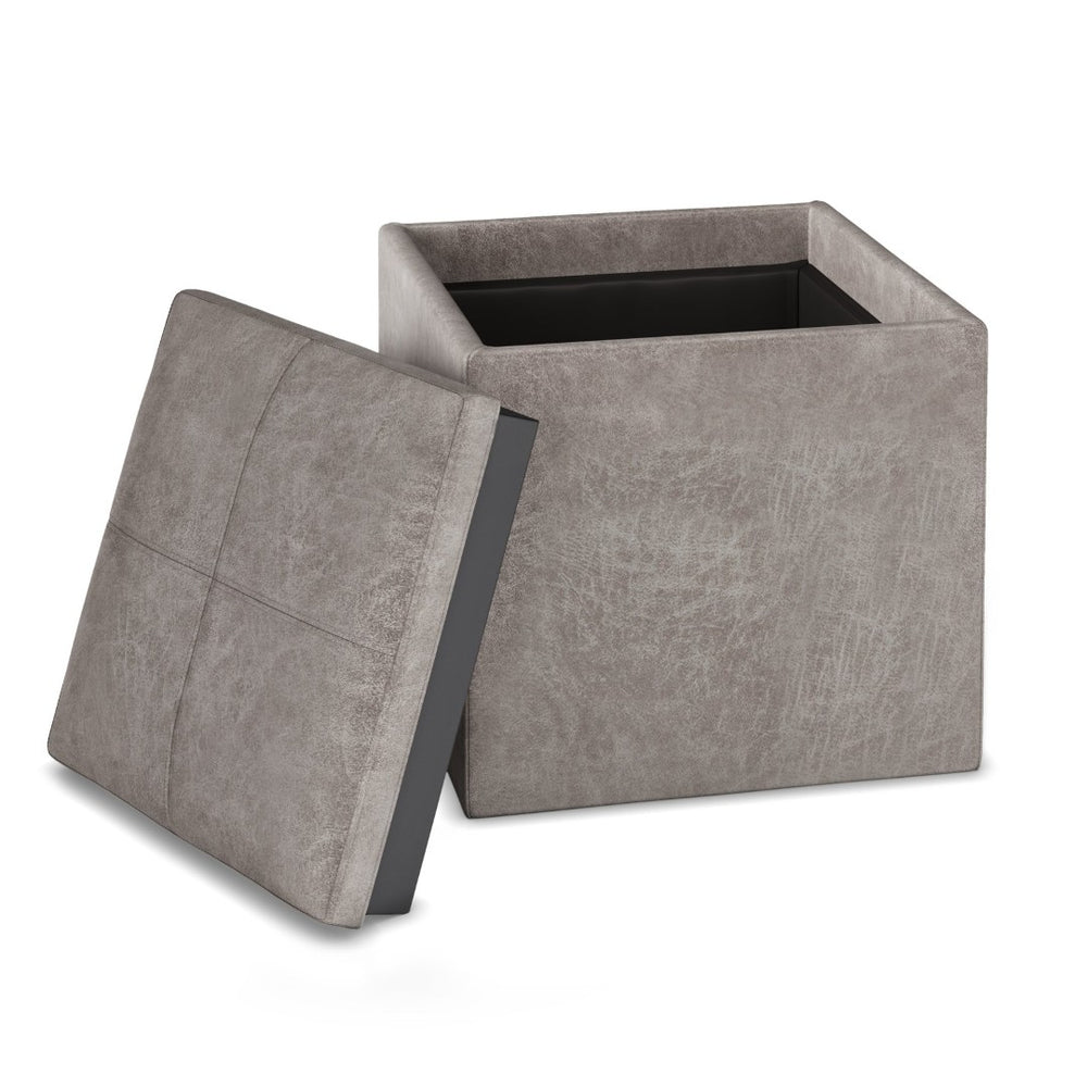 English Elm Rockwood - Stylish Multi-Functional Cube Storage Ottoman With Flip-Over Tray In Grey Taupe B136P159100-GIGA