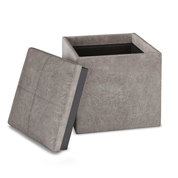 English Elm Rockwood - Stylish Multi-Functional Cube Storage Ottoman With Flip-Over Tray In Grey Taupe B136P159100-GIGA