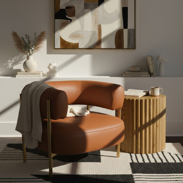 VIG Furniture Ozona Rust Leather Accent Chair With Curved Silhouette, Top-Grain Comfort, Metal Legs, No Assembly VGHM-LL255-RUST