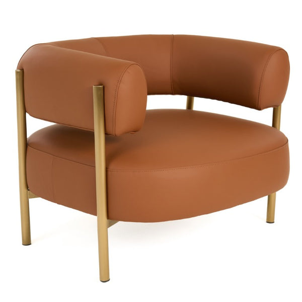 VIG Furniture Ozona Rust Leather Accent Chair With Curved Silhouette, Top-Grain Comfort, Metal Legs, No Assembly VGHM-LL255-RUST