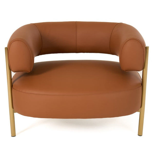 VIG Furniture Ozona Rust Leather Accent Chair With Curved Silhouette, Top-Grain Comfort, Metal Legs, No Assembly VGHM-LL255-RUST
