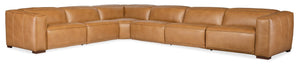 Hooker Furniture Fresco Modular 5-Seat Sectional In Warm Caramel Semi-Aniline Leather With Power Recline & Headrests 134.50 L x 171.25W x 30.50H SS404-6PC3-080