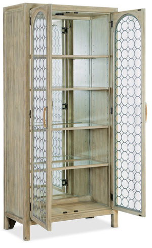 Hooker Furniture Surfrider Coastal Display Cabinet With Driftwood Pecan Veneer, Antique Mirror Back & Led Lighting 6015-75906-80