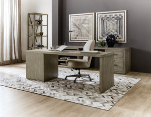 Hooker Furniture Linville 84" Desk With File Cabinet, Smoked Gray Mink Oak Veneers, Floating-Ready Modern Workstation Medium Wood 6150-10915-85
