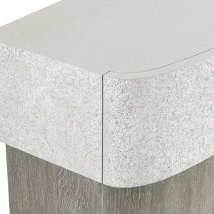 Bernhardt Monolith Sculptural Nightstand with Faux Stone Top, Wire‑Brushed Oak Base & Soft‑Close Drawer (94 chars) 343219
