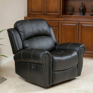 English Elm Christopher Knight Home® - GLIDING Recliner with Faux Leather Upholstery, Nailhead Trim, Foam Support and Pushback Comfort Black 57339.00PUBLK