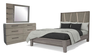 Parker House Pure Modern - Bedroom King Panel Bed With Dresser And Mirror Grey Oak Solids ,Oak Veneers Bpur-3pc-1166-dm