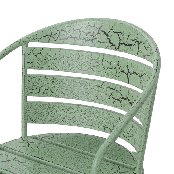 English Elm Santa Monica Outdoor Bistro Set Powder Coated Iron Oval Table Two Slat Chairs Patio Green 62015.00CGRN
