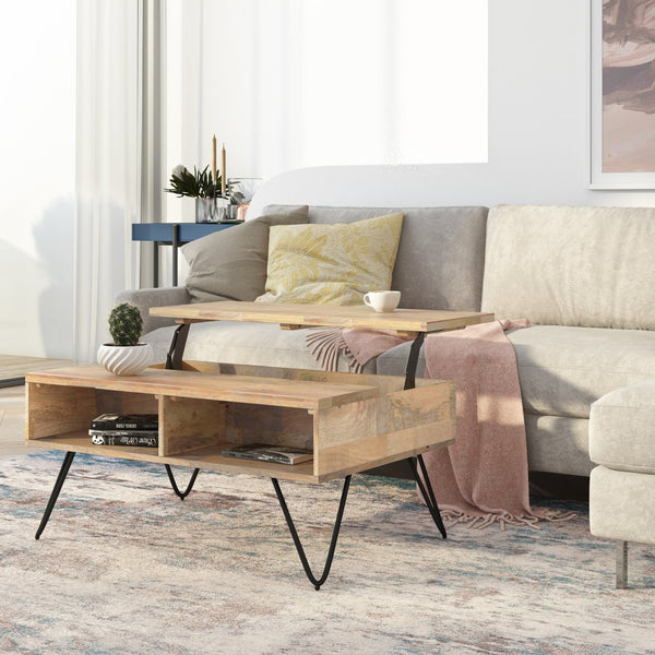 English Elm Hunter Small Lift Top Coffee Table - Handcrafted Mango Wood With Industrial Design & Storage Solutions B136P158744