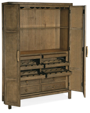 Hooker Furniture Sundance Rattan Bar Cabinet With Pecan Veneer, Integrated Lighting, Pull-Out Shelves & Wine Storage 6015-75160-89
