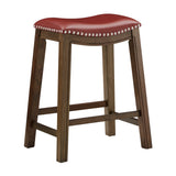 Homelegance By Top-Line Hugues Faux Leather Saddle Seat Backless Stool Red Rubberwood