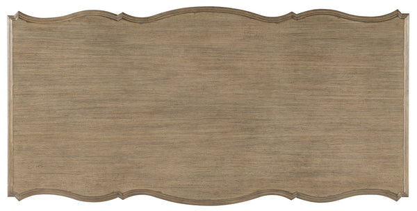 Hooker Furniture Corsica Executive Desk With Acacia Veneers, Scallop-Carved Base, 7-Drawer File Storage, Burnished Bronze Pulls Light Brown 5180-10562